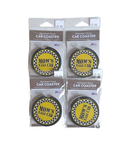 Absorbent Stone Car Coaster - MOM'S TAXI CAB - New - LOT OF 4 - Free Shipping