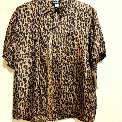  silk ncounter 100% silk animal print button down blouse size M - Picture 1 of 10