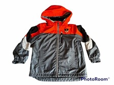 LONDON FOG BOYS FLEECE LINED MIDWEIGHT HOODED JACKET Sz 7 Gray/Orange EUC