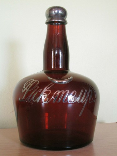 Amber Squat Onion Benedictine Silver Overlay "Pickmeup" Bottle - Picture 1 of 12