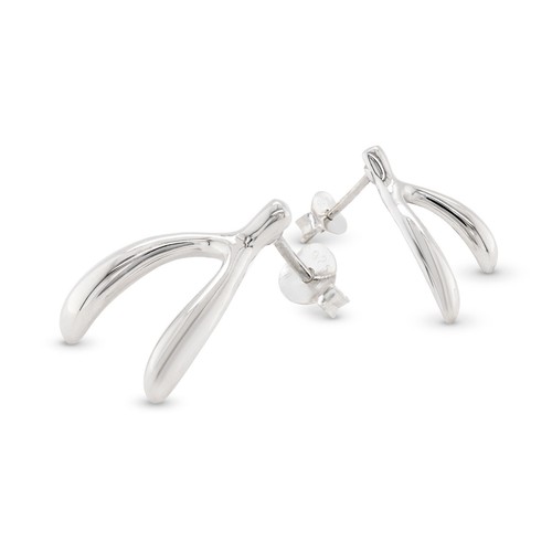 Wishbone Sterling Silver 925 Stud Earrings - Picture 5 of 7