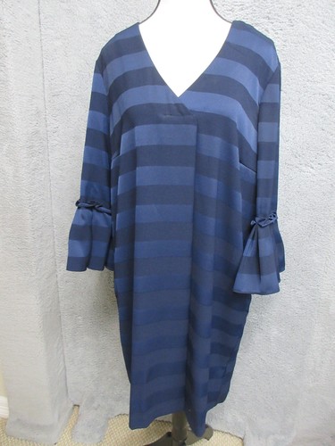 ECI Dress Women XL Blue Stripe Corpcore Academia Office Siren Professional Chic - Picture 22 of 23