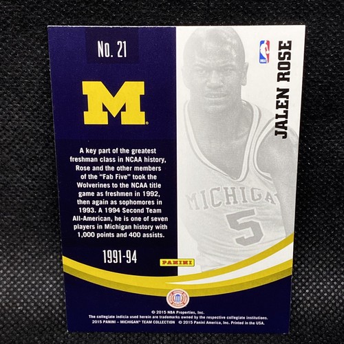 2015 Panini Collegiate Jalen Rose University Of Michigan Wolverines #21 U Of M - Bild 2 von 2