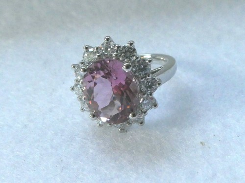 ANILLO HALO PLATINO 950 TOPACIO ROSA CULTIVADO EN LABORATORIO + DIAMANTE CERTIFICADO IGI - Cultivado en laboratorio - Imagen 7 de 12