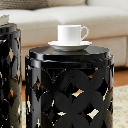 glitzhome Set of 2 Modern End Tables, Industrial Round Side Black - Picture 7 of 7