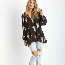Show Me Your MuMu Jamie Black Bull and Beautiful Tunic Blouse S Small