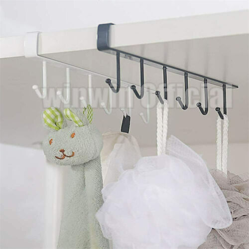6 Hook Mug Cup Rack Holder Under Shelf Kitchen Cabinet Hanger Organiser Wardrobe - Picture 15 of 17