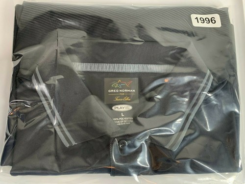 GREG NORMAN Tasso Elba Size L Black & Gray Polo Shirt Short Sleeve Play Dry Soft - Picture 11 of 11