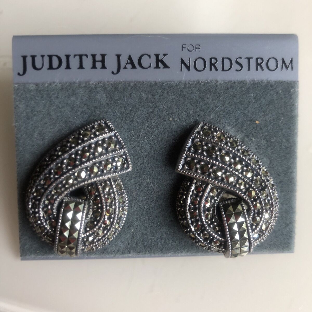 Judith Jack Marcasite Earrings 925 Sterling Silver Omega Clip On
