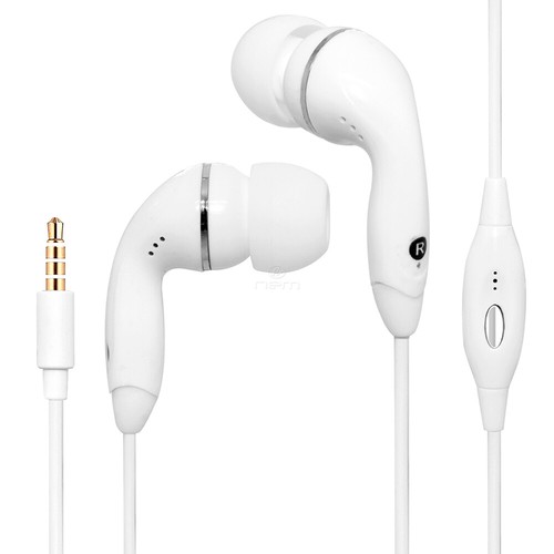 White Universal 3.5mm Earphones Remote Control w/ Mic. Handsfree Stereo Headset 
