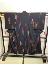 Japanese Vintage Kimono pure silk black dirt tradition expensive Height 57.87in