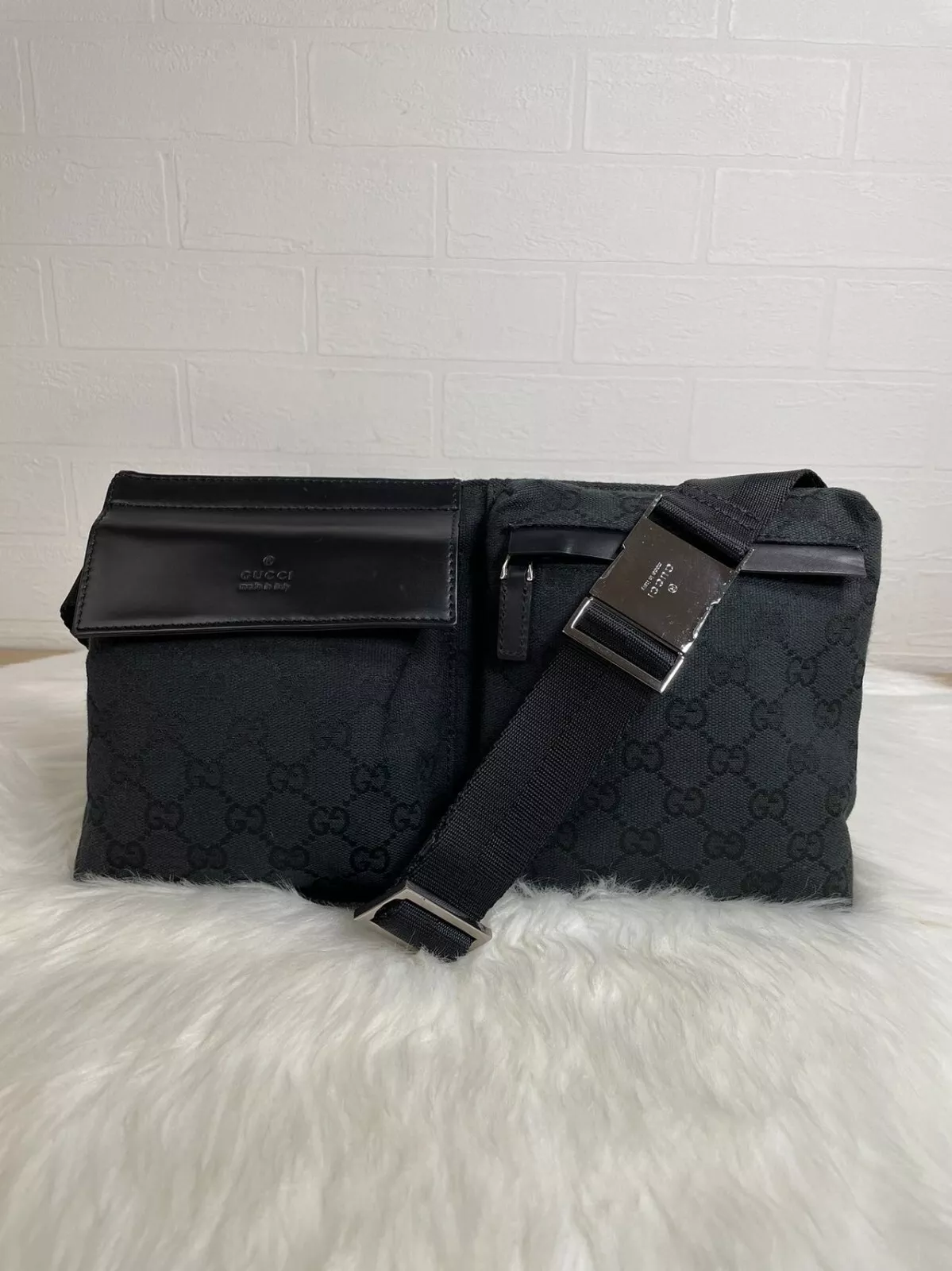 Sac ceinture logo Gucci GG sac taille toile noire authentique