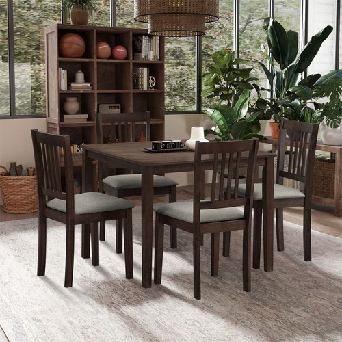 5 Piece Dining Table Set Wooden Dining Table w/ 4 Chair for Kitchen Dark Brown - Picture 3 of 11