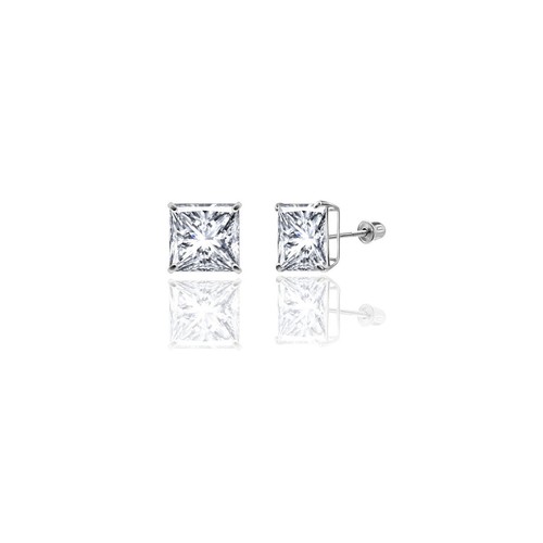 14k Yellow & White Gold Square Princess Cubic Zirconia Screw back Stud Earrings - Picture 58 of 64