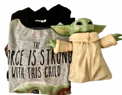 Star Wars Yoda Unisex Youth Pajamas Size Medium And 7x7 Inch Hard Yoda Toy - Picture 1 of 10