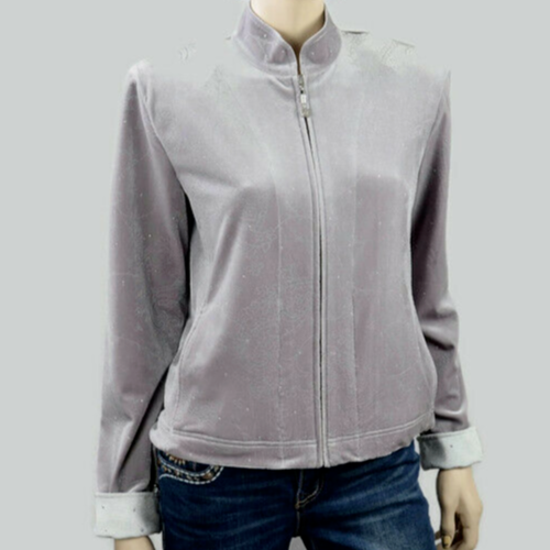 St John Sport Womens NWT Stretch Zip Jacket Size S Silver Floral Rhinestone - Picture 8 of 11