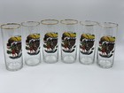Vintage Cocktail Water Highball Glasses Hawaiian Kitch MCM Motif Set 6 Gold Rim