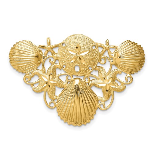 14k Yellow Gold Sea Life Diamond-cut Omega Slide Pendant Charm