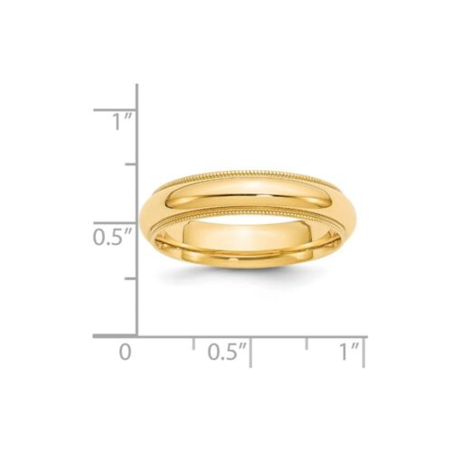 Real 14kt Yellow Gold 5mm Milgrain Half Round Comfort Fit Wedding Band Size 8 - Afbeelding 3 van 5