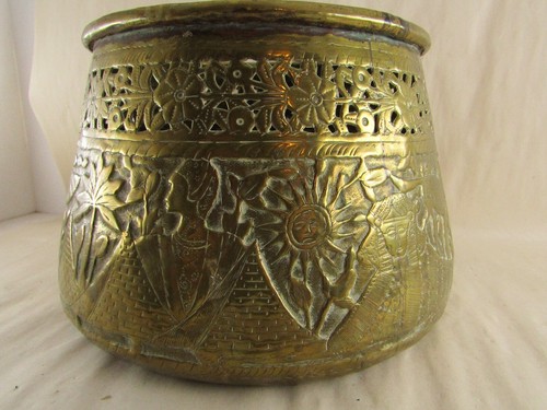 Vintage nahöstlich ägyptisch Schwalbenschwanz Messing Jardinière Cache Topf Pflanzgefäß - Bild 9 von 16