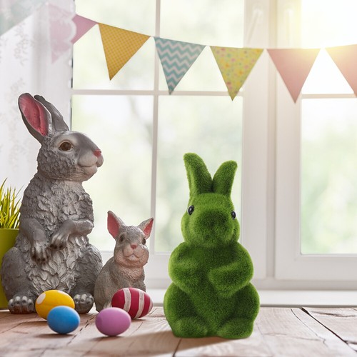 Easter Moss Bunny Figurine Flocked Rabbit Statue Festival Garden Yard Rabbit - Picture 4 of 12
