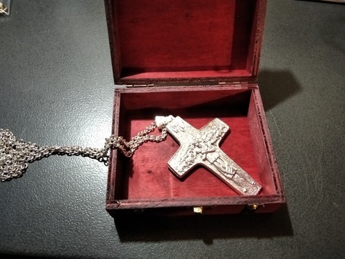 Pope Francis Good Shepherd Cross 10 cm. + chain sterling silver 925- handicraft - Picture 2 of 11