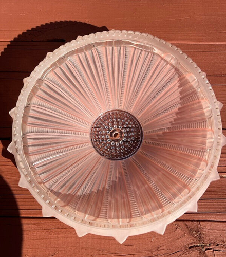Antique Rose Pink Art Deco MCM Frosted Glass Sunflower Ceiling Light Shade 14" - Imagen 3 de 7