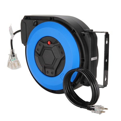 Retractable Extension Cord Reel Power Cord Reel 56.5FT 3-Lighted Triple Outlets