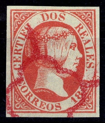 Edifil 8 usado araña roja 1851 Isabel II sello España Spain 1 Lujo