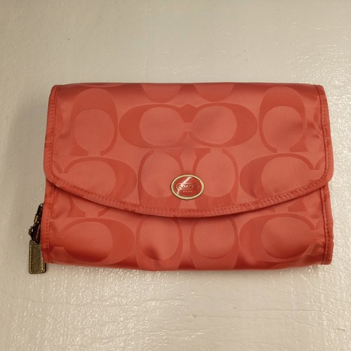 Coach Coral Pink Signature Satin Hanging Cosmetic Travel Toiletry Bag - Picture 20 of 23