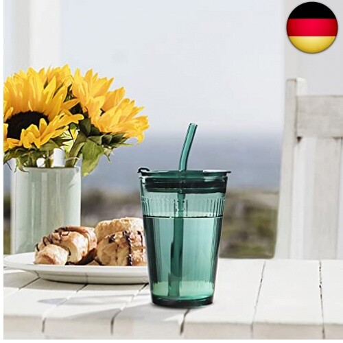 Joeyan 450ml Grün Trinkbecher mit Deckel und Strohhalm Glas - 2er Set Glas - Bild 6 von 7
