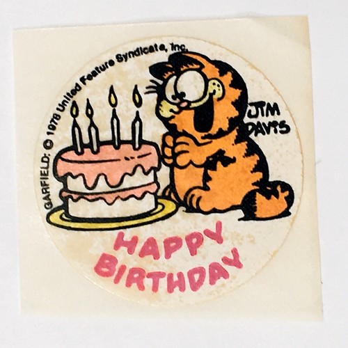 Vintage 1978 Garfield Happy Birthday Cake Glossy Scratch and Sniff Sticker - Picture 1 of 2