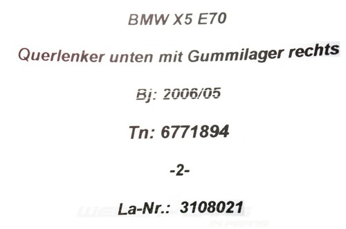 6771894 BMW X5 E70 X6 E71 30d-M Control Arm Rubber Bearing Front Right V R VR -2 - Picture 8 of 9