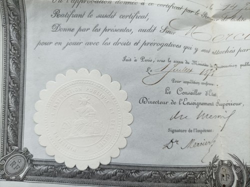 1878 DIPLOME DOCTEUR EN MÉDECINE SUR VELIN IIIè R2PUBLIQUE SIGNÉ A. BARDOUX - Picture 5 of 5