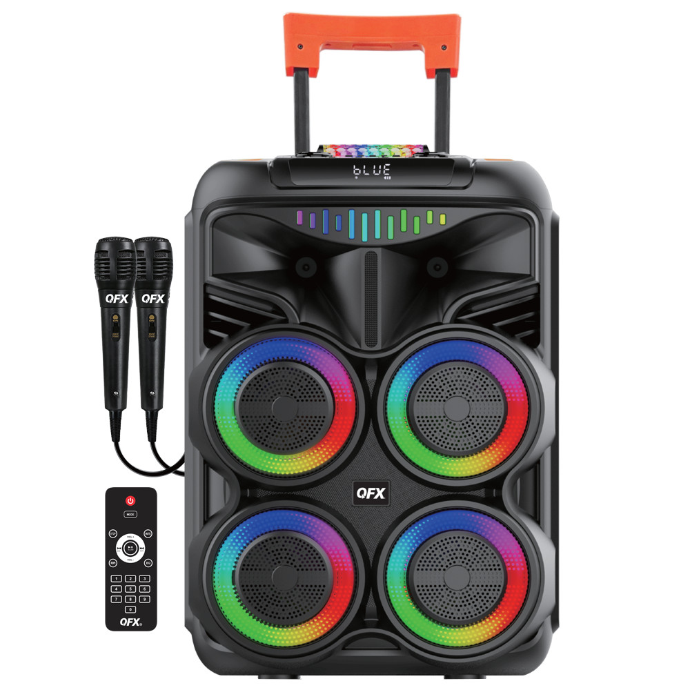 QFX PBX-840 4x 8" Rechargeable Party Speaker +TMS +USB/SD/FM/EQ/AUX +Two Mics