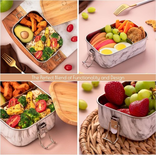 Stainless Steel Lunch Box - 27 Oz Bento Container with Bamboo Lid for Sandwich, - Picture 8 of 8