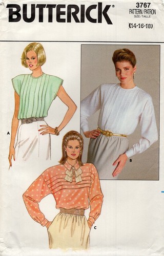 Butterick 3767 Set of Blouses w Front Tuck Variations, Dropped Shoulder Sz 14-18