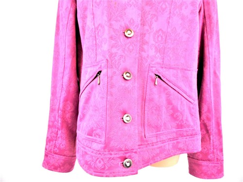 Amber Sun Womans Large Pink Button Front Embellished Floral Kimono Blazer Jacket - Picture 8 of 12