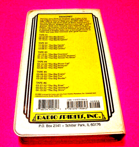 RADIO SPIRITS DRAGNET - SIX (6) AUDIO CASSETTE TAPES - 9 HOURS - JACK WEBB-1996 - Picture 2 of 7