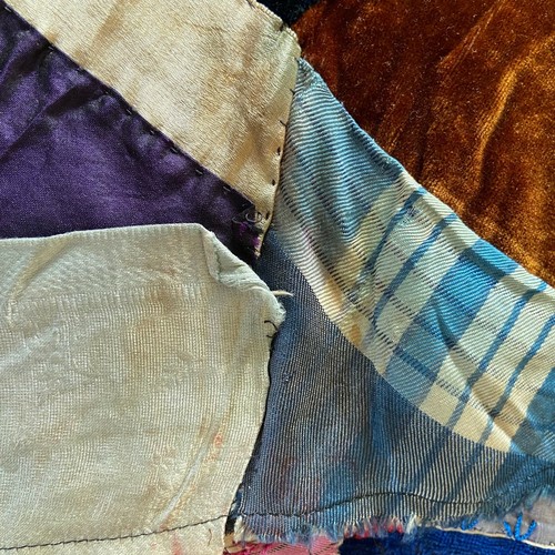 Crazy Quilt Pieces Antique Unfinished Multicolor Square Shaped 1870s Set Of 5 - Picture 7 of 24