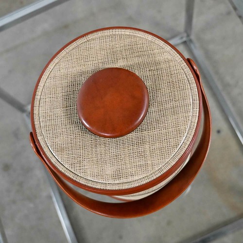 Cubo de hielo de cuero sintético vintage moderno bronceado y marrón aspecto de lino de Kraftware - Imagen 11 de 12