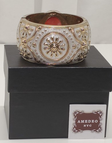 AMEDEO NYC ITALIAN HANDCRAFTED CARVED CAMEO CAST SPRING CLOSURE WIDE CUFF $199 - Picture 6 of 15