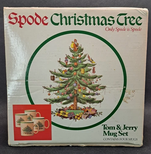 3 Vintage Spode Christmas Tree Tom & Jerry Mugs  Made in England Original Box