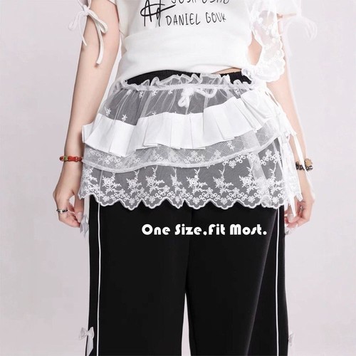 See Through Lace Mini Skirt Irregular Pleated Skirts Butt Curtain - Afbeelding 2 van 9