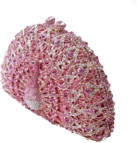Women Peacock Crystal Clutch Seashell Handbag Animal Rhinestone Evening Clutch - Picture 3 of 6