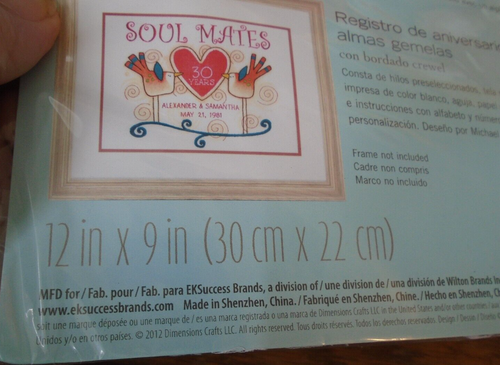 Dimensions Soul Mates Anniversary Record in Crewel Embroidery Kit 71-73820 NIP - Picture 4 of 5