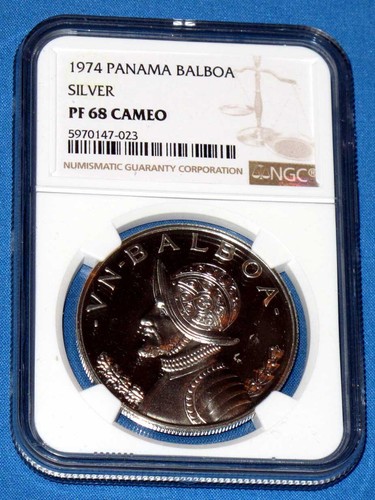 1974 Panama Silver Un Balboa - NGC PR 68 Cameo Certification - Choice BU Gem - Picture 8 of 11