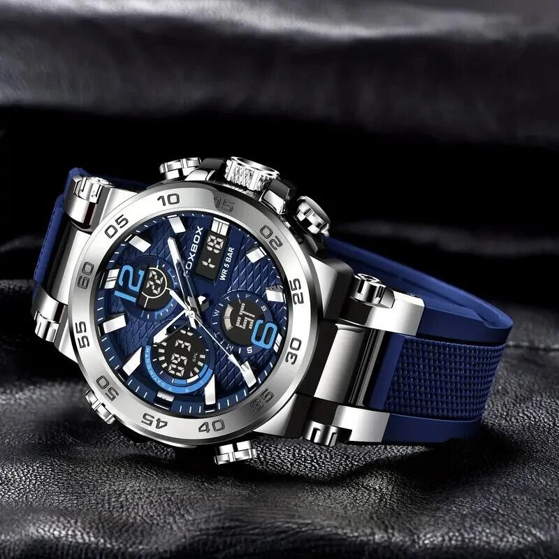 Мужские кварцевые часы водонепроницаемый двойной дисплей цифровой светящийся моды синий Sport новый - Изображение 4 из 4
