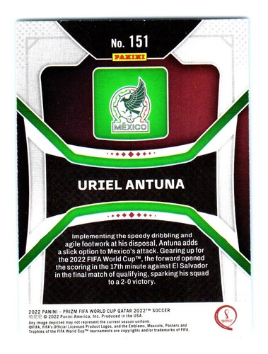2022 Panini Prizm World Cup Uriel Antuna Rookie Mexico #151 - Picture 2 of 2