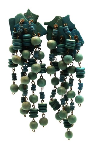 Pendientes largos colgantes de colección azul verde clip en bisutería - Imagen 2 de 11